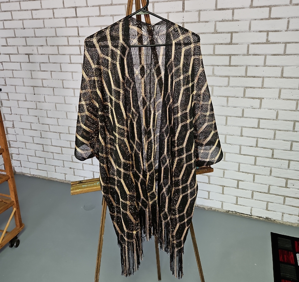 Black and Gold Fringe Kimono Wrap